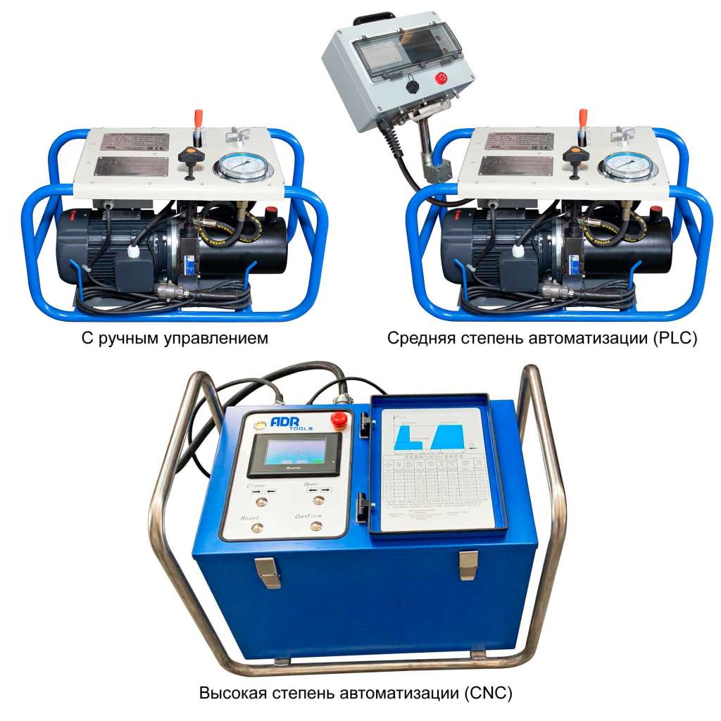 Гидроагрегаты разной степени автоматизации аппаратов для ПНД труб SPT 355-800